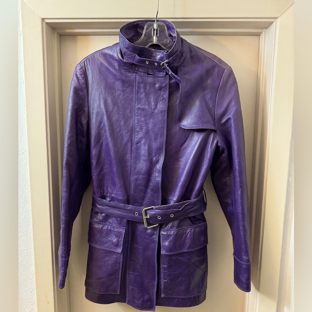 Gianfranco Ferre purple lamb leather VTG chore coat Sz 6